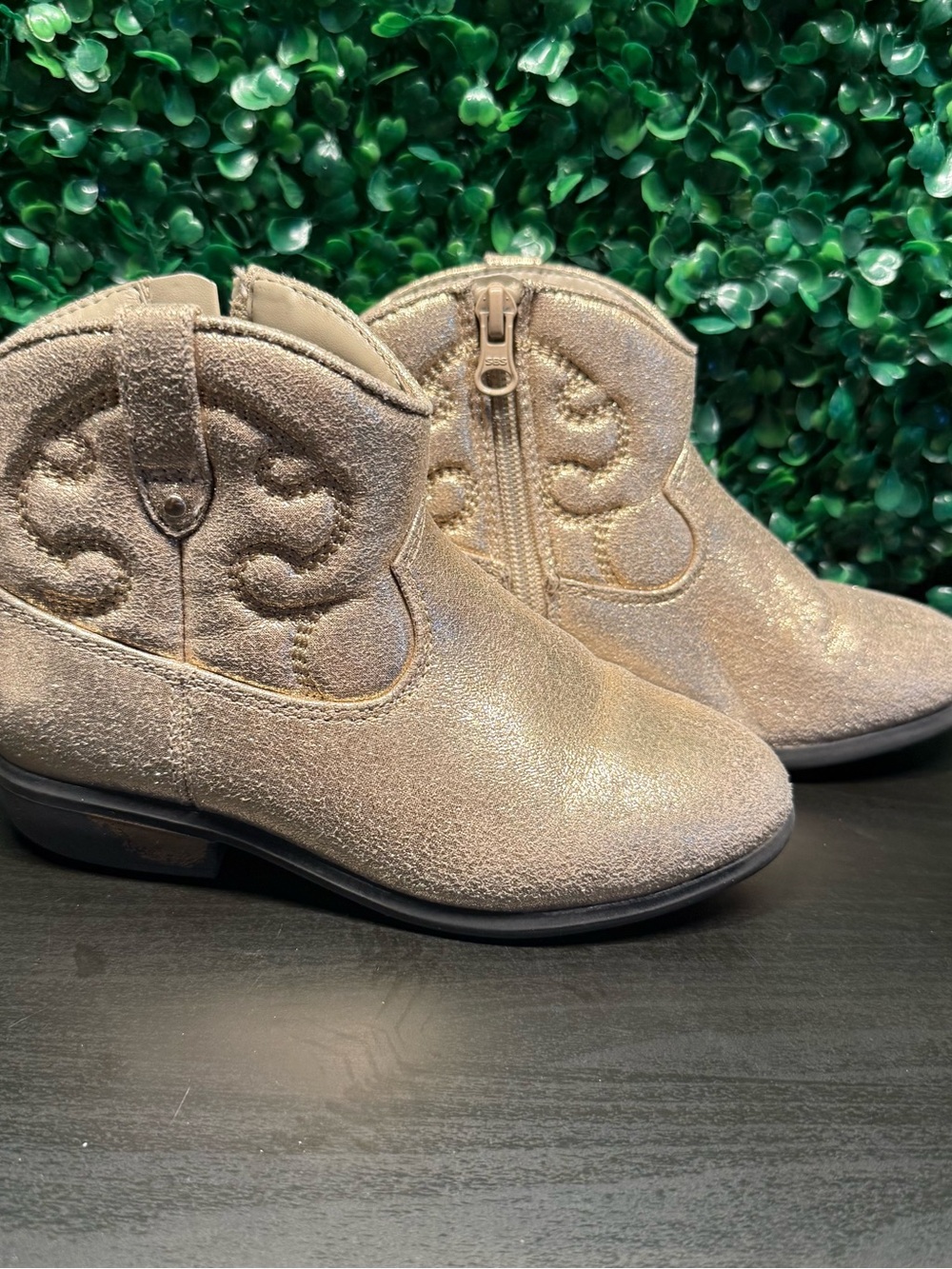 Cat & Jack Shimmery Gold Kid's Cowboy Boots with Side Zip